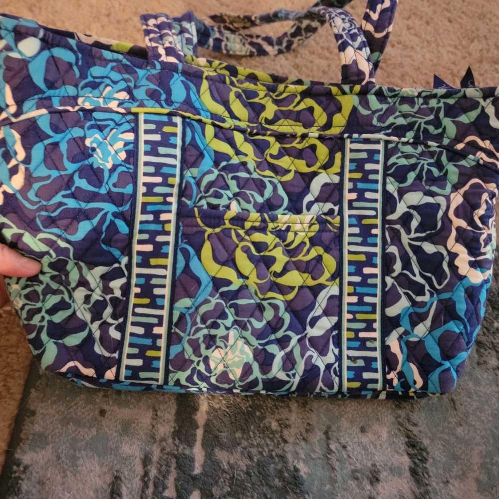 Vibrant Blue and Green Patterned Tote Bag